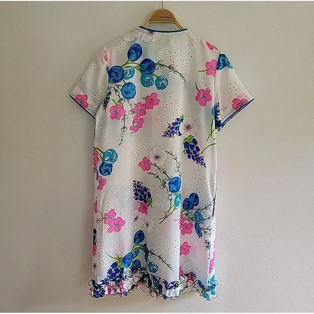 Vintage Dela Ann Loungewear House‎ Dress Button Up Floral Casual Mod Retro 60s